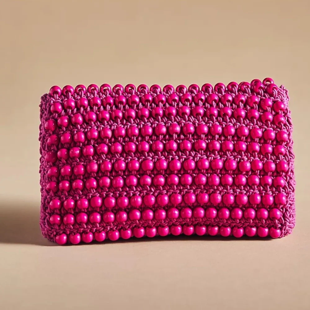 Anthropologie Beaded Crochet Clutch in Pink - Picture 2 of 5